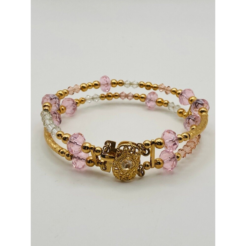 Gold plated pink crystal bead Bracelet